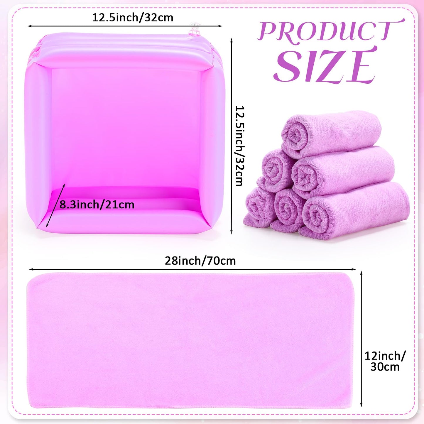 FillTouch 12 Pcs Foot Spa Kit for Girls Kids 12.5''x12.5''x8.3'' Foot Care Bath and 12''x28'' Hand Towels Washbasin Salon Towels Portable for Sleepover Spa Swim Birthday Party Supplies(Light Purple)