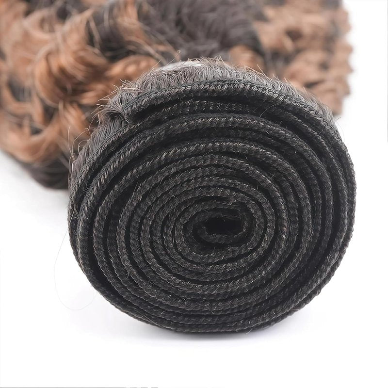 Highlight Human Hair Bundles P1B30 Ombre Brown kinky Curly Bundles 8 10 12 inch Double Weft Highlight Brown Kinky Curly Human Hair Weave Brazilian Virgin Remy Hair Extensions