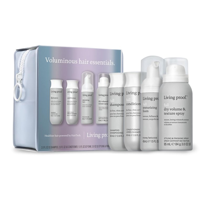 Living Proof Fine, Thin or Flat Hair Starter Kit - Travel Size Full Shampoo, Conditioner, Texture Foam and Dry Volume & Texture Spray ($76 value)