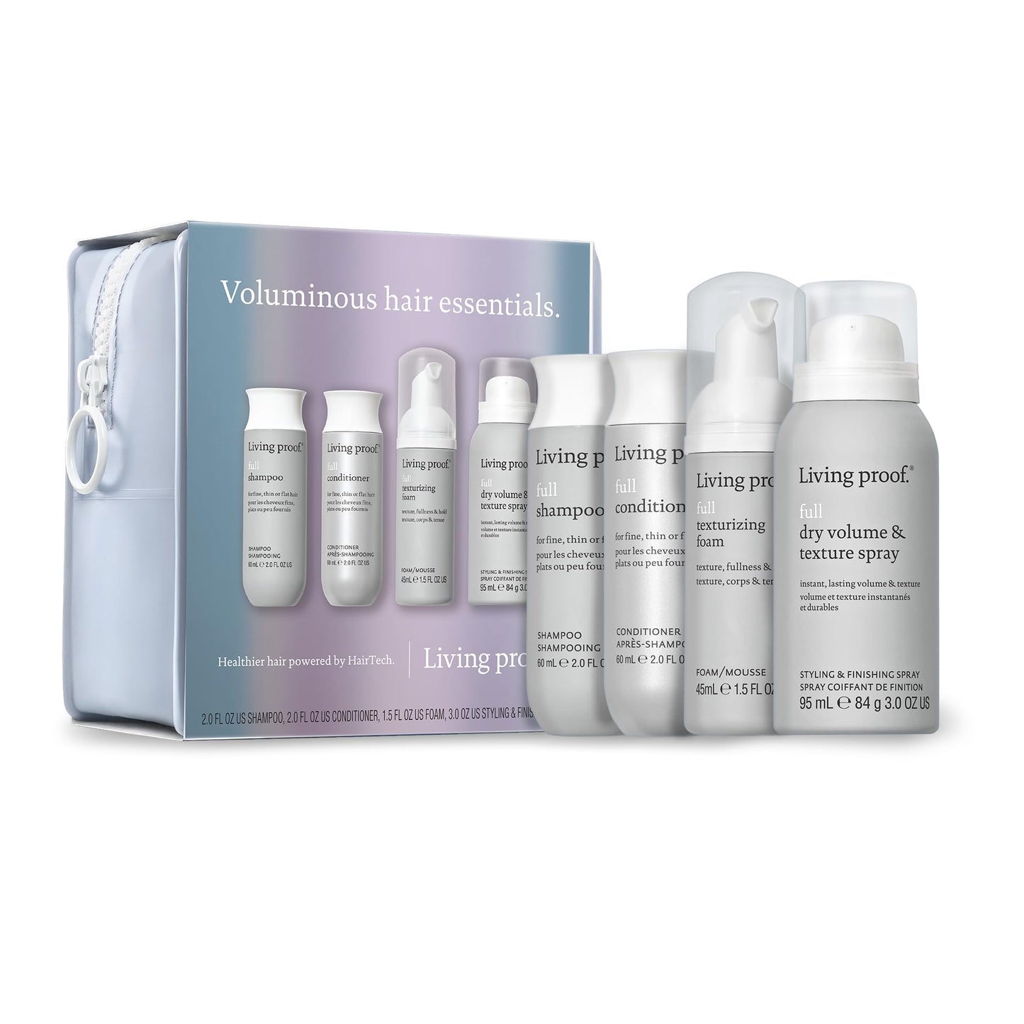 Living Proof Fine, Thin or Flat Hair Starter Kit - Travel Size Full Shampoo, Conditioner, Texture Foam and Dry Volume & Texture Spray ($76 value)