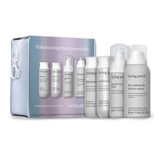 Living Proof Fine, Thin or Flat Hair Starter Kit - Travel Size Full Shampoo, Conditioner, Texture Foam and Dry Volume & Texture Spray ($76 value)