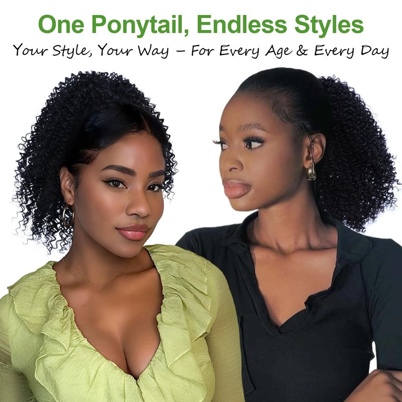 Ponytail Extension - 10 Inch Afro Kinky Curly Drawstring Hairpiece for Black Women | Mix Dark Brown (1B/33#)