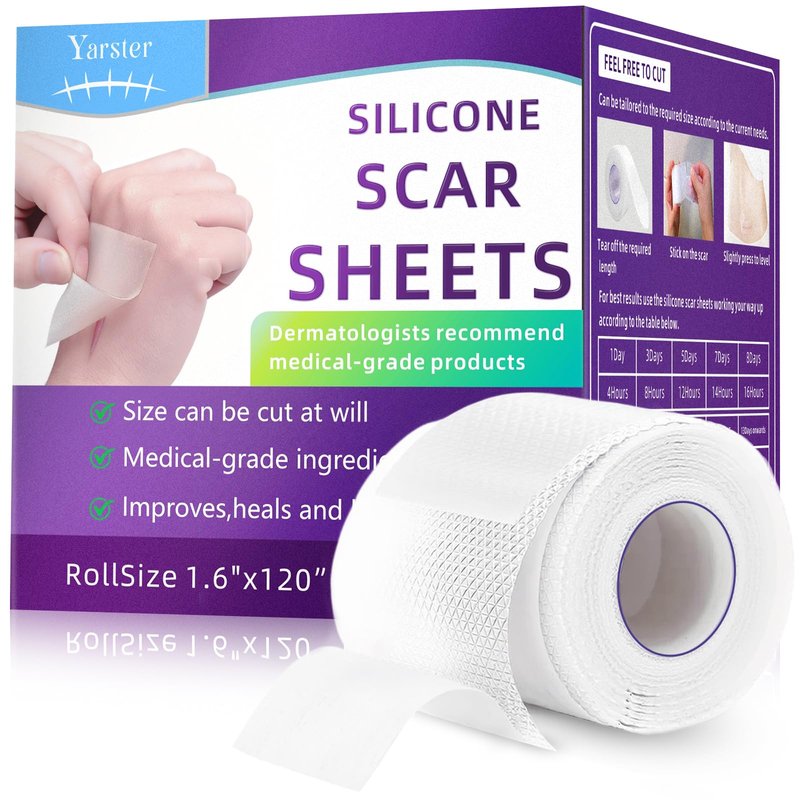 Yarster Medical Grade 100% Silicone Scar Sheets, Silicone Scar Tape(1.6"x 120" Roll-3M), Scar Tape for Surgical Scars, Burn, C-Section, Keloid Scars, Acne Treatment - Reusable