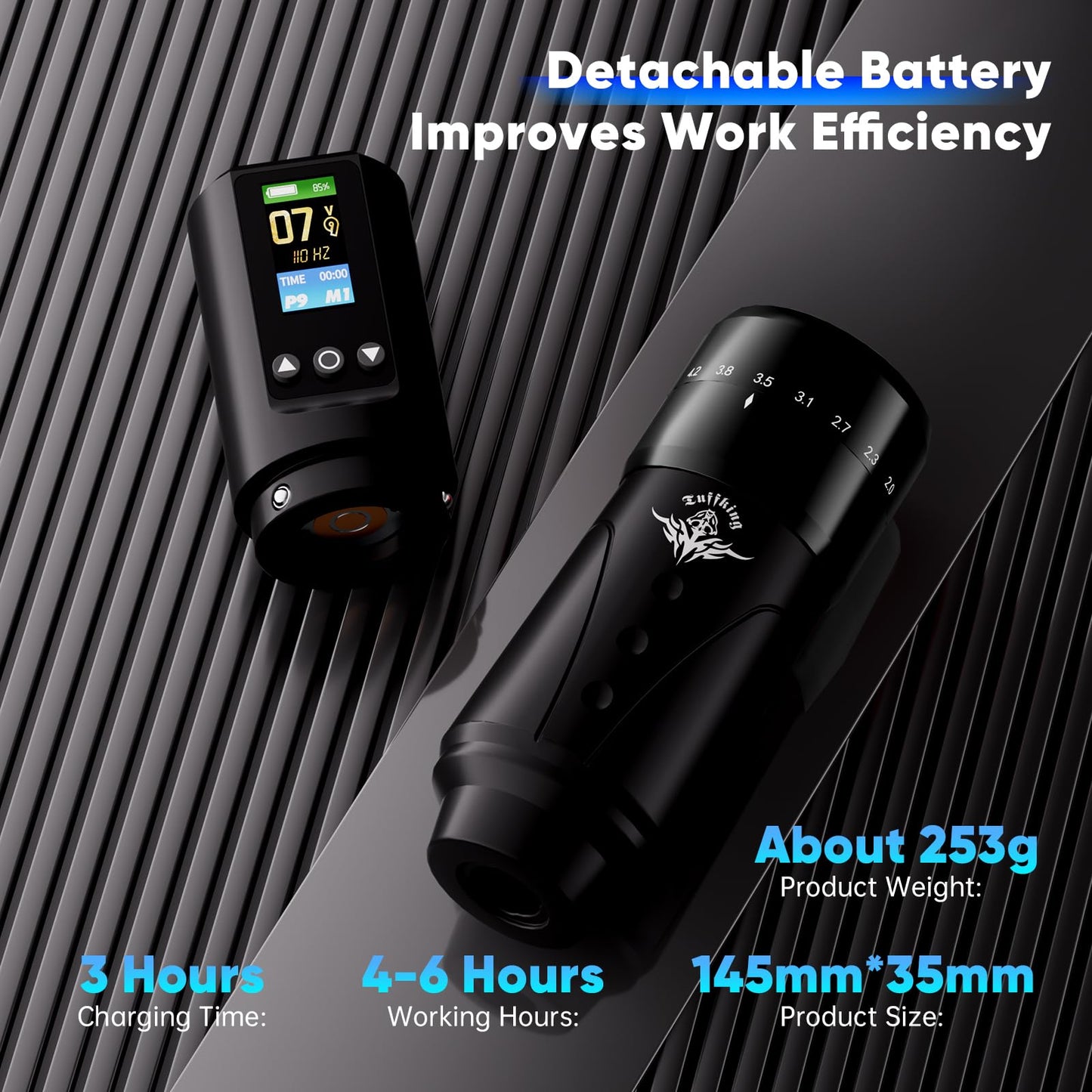 Tattoo Kit, Wireless Tattoo Gun Machine Kit, Complete Beginners Tattoo Supplies Set, 7 Strokes Length Tattoo Pen with Digital LED Display, 1,600mAh Battery, 20Pcs Cartridge Needles