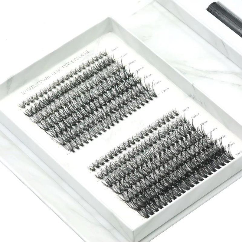 Cluster Lash Extension Kit – Natural Look, Reusable At-Home Lash Kit, DIY Segment Lashes, Mink-Style Clusters with Bond & Seal D Curl / 8mm–16mm