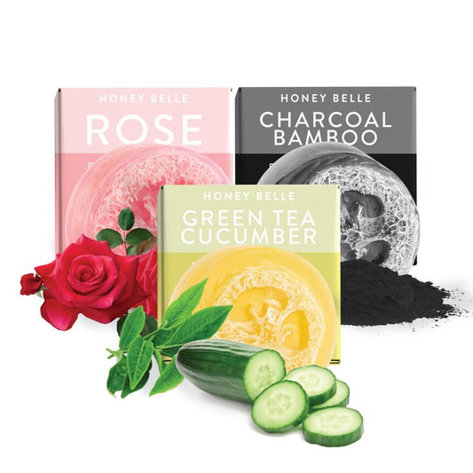 Honey Belle Charcoal Bamboo Exfoliating Loofah Soap 2-Pack - Exfoliating Bar Soap with Loofah Inside - Cleansing, Moisturizing, Nourishing, Scrubby Soap - Plant-Based, Eco-Friendly, Vegan