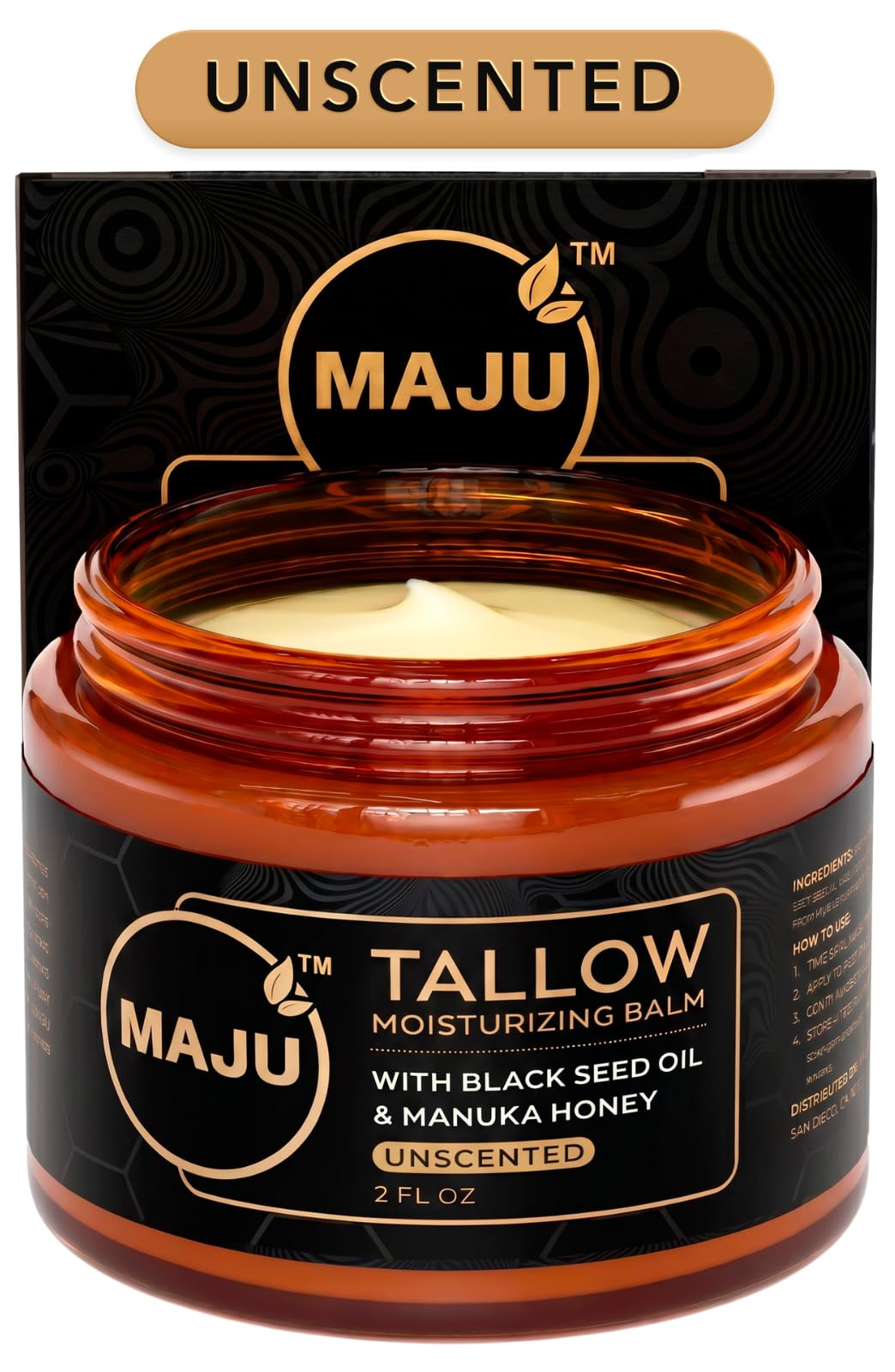 MAJU Beef Tallow Manuka Honey Balm, Unscented (2 oz), Grass-Fed Beef Tallow for Skin with Organic Black Seed Oil, Manuka Honey and Organic Beeswax, Skin and Face Moisturizer for Deep Hydration