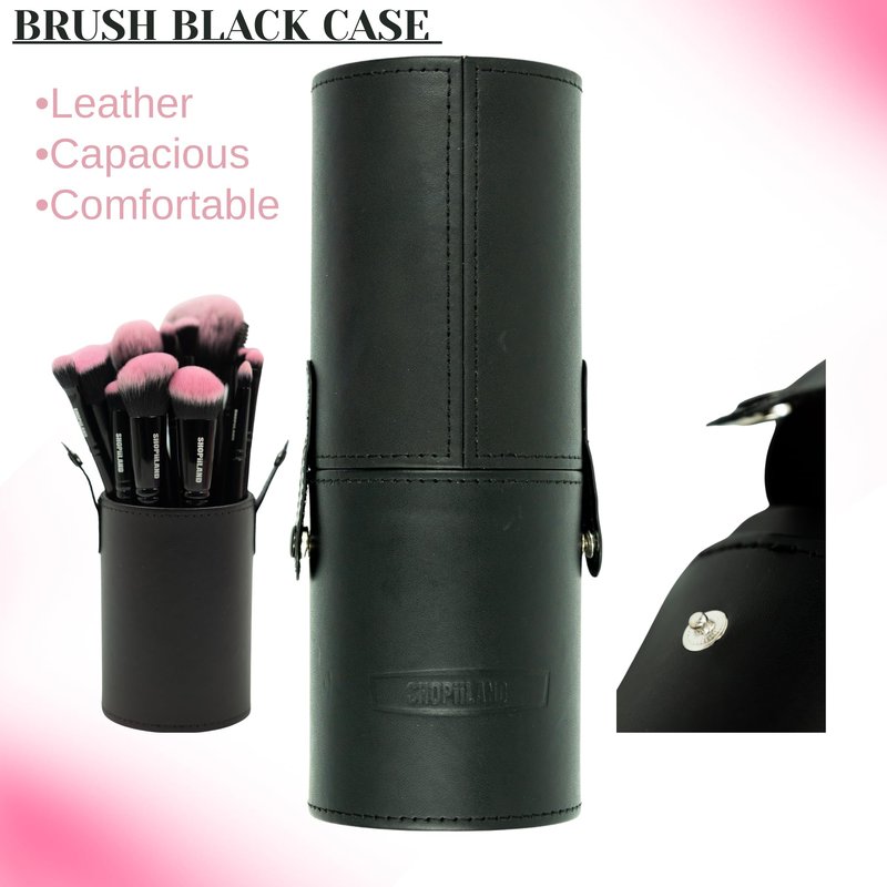 SHOPiiLAND 18-Piece Vegan Makeup Brush Set – Black & Pink Case, Soft Synthetic Bristles, Cruelty-Free, Ideal for Liquid, Powder, Cream & Bronzer; Includes Kabuki, Blender, Blush & Eyeshadow Brushes
