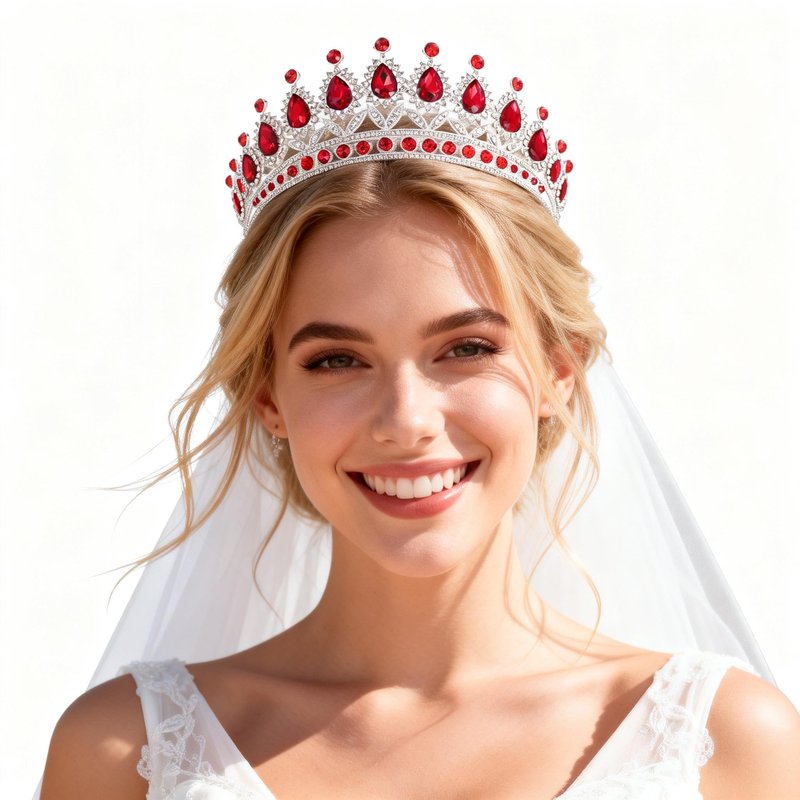 Kamirola Tiaras Princess Crowns for Women Crystal Headbands for Bridal, Princess for Wedding and Party(TR21) (Silver & Red)