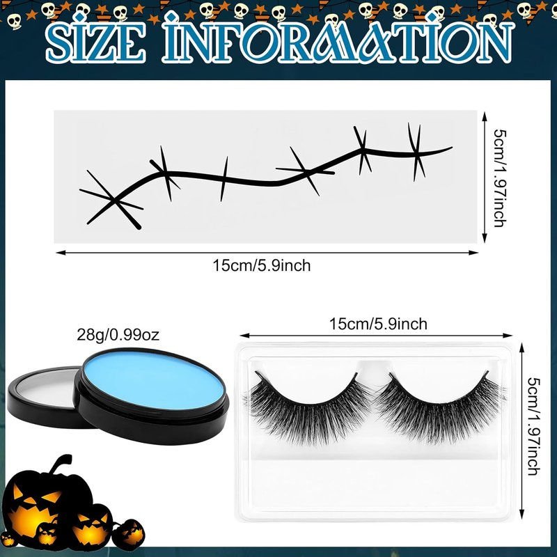 XunYee Halloween Costume Makeup Set - 22 Pcs with Stitches Tattoos, Blue Face Paint & False Eyelashes | Perfect for Cosplay Parties