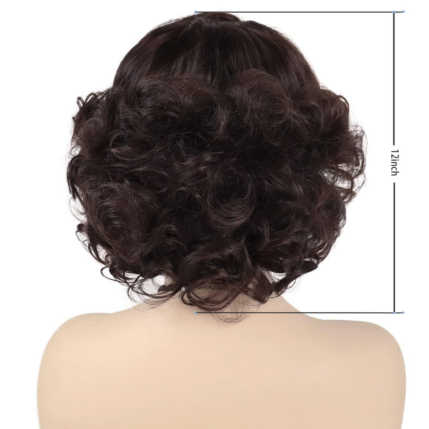 GNIMEGIL Brown Curly Wig 12 Inch Short Hair Fleabag Wigs Natural Fluffy Synthetic Wig Carnival Party Halloween Costume For Women Layered Wavy Brown Chin Length Wigs