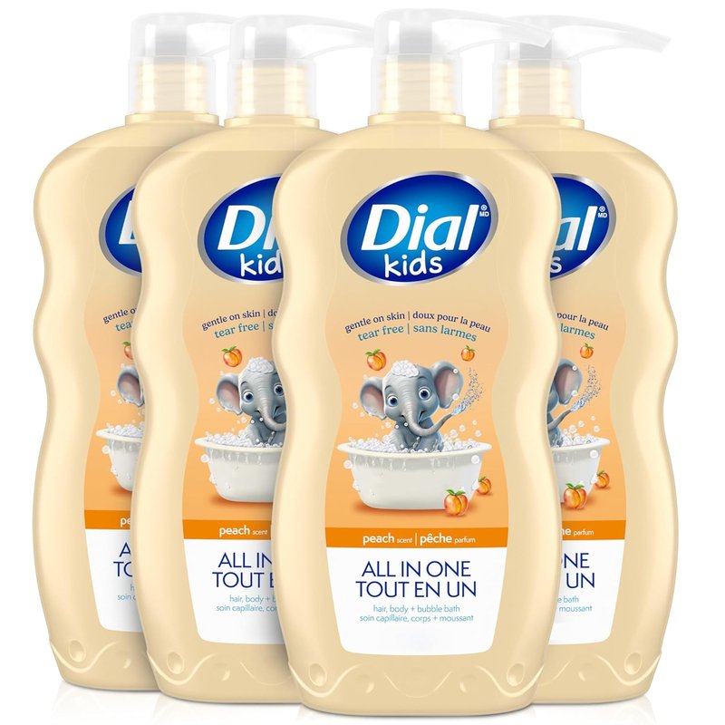 Dial Kids 3-in-1 Body, Hair & Bubble Bath - Peach Scent, 24 fl oz (Pack of 4)