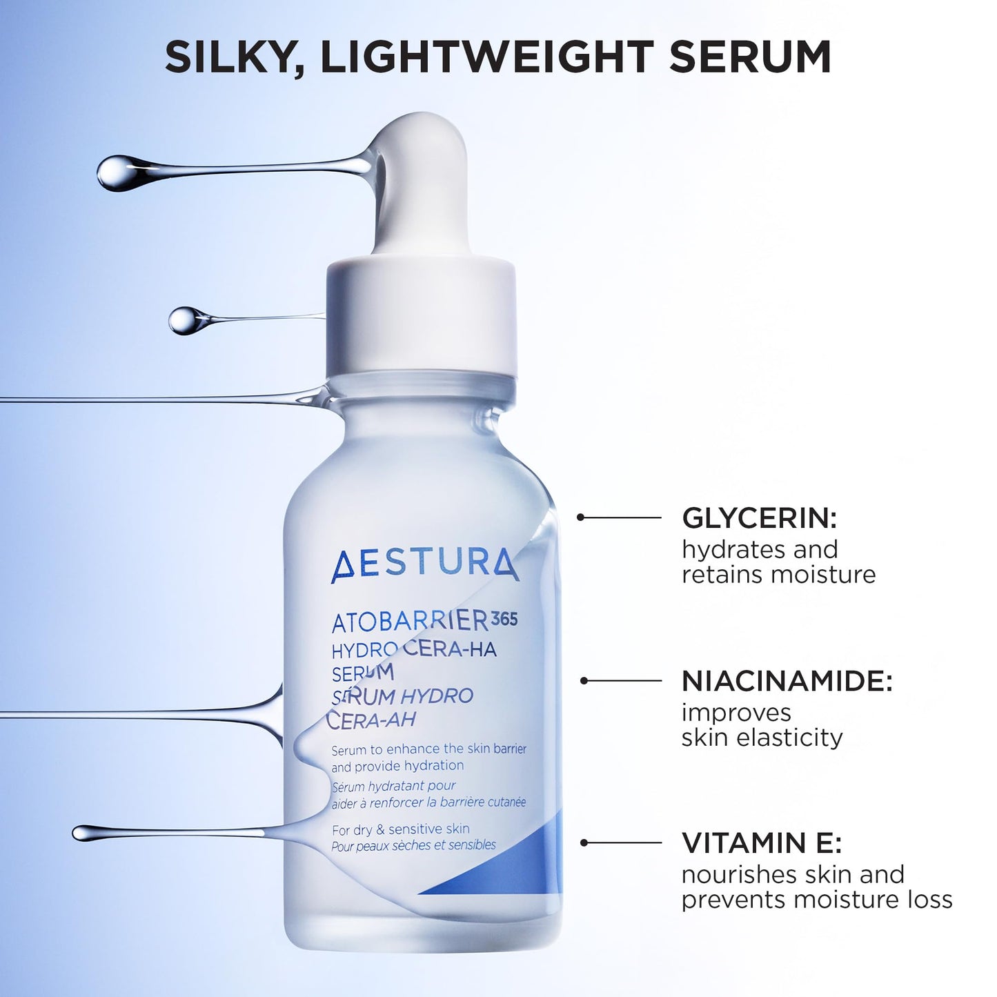 AESTURA ATOBARRIER365 Hydro CERA-HA Korean Face Serum with Ceramides, Hyaluronic Acid & Niacinamide | Lightweight Hydrating Serum for Barrier Repair & Glow For Dry & Sensitive Skin, 30ML / 1.01 fl.oz.