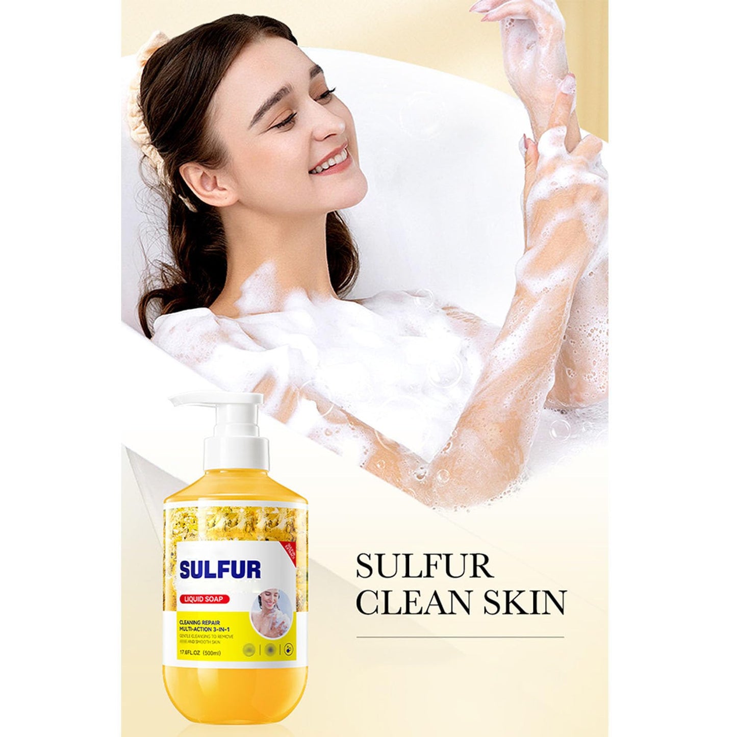 Sulfur Body Wash,Cleaning Repair Multi-Action Cleanser and Shower Gel 3-in-1,500ml Clean Refreshing Soothes Gentle Daily Body Clean for Women and Men