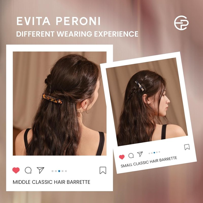 Evita Peroni French Hair Barrettes - No-Slip Clips for Thick & Thin Hair | Black Acetate, Medium Size