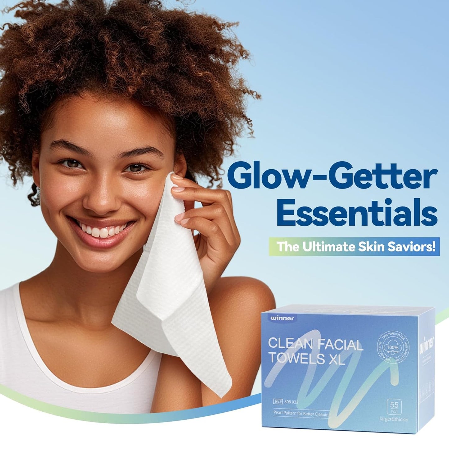 Ultra Soft Disposable Face Towels - 100% Biobased Makeup Remover Wipes for Sensitive Skin | XL, Odor-Free, 55 Count
