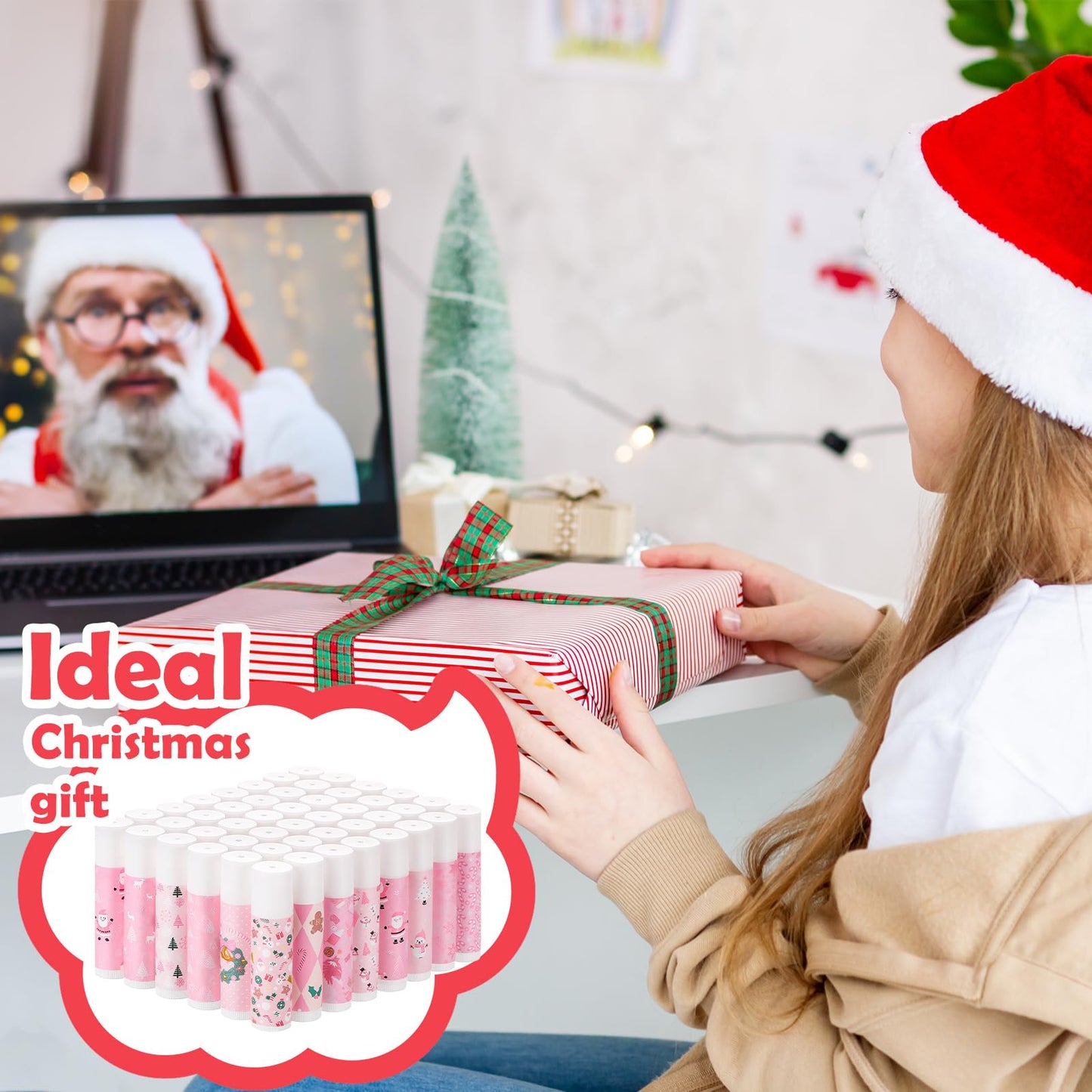 Maxcheck 48 Pcs Christmas Lip Balm Bulk Mini Candy Cane Lip Balm Moisturizing Gift Christmas Stocking Stuffers for Xmas Party Gifts Coworker Staff Employee Appreciation Gifts(Sweet Xmas)