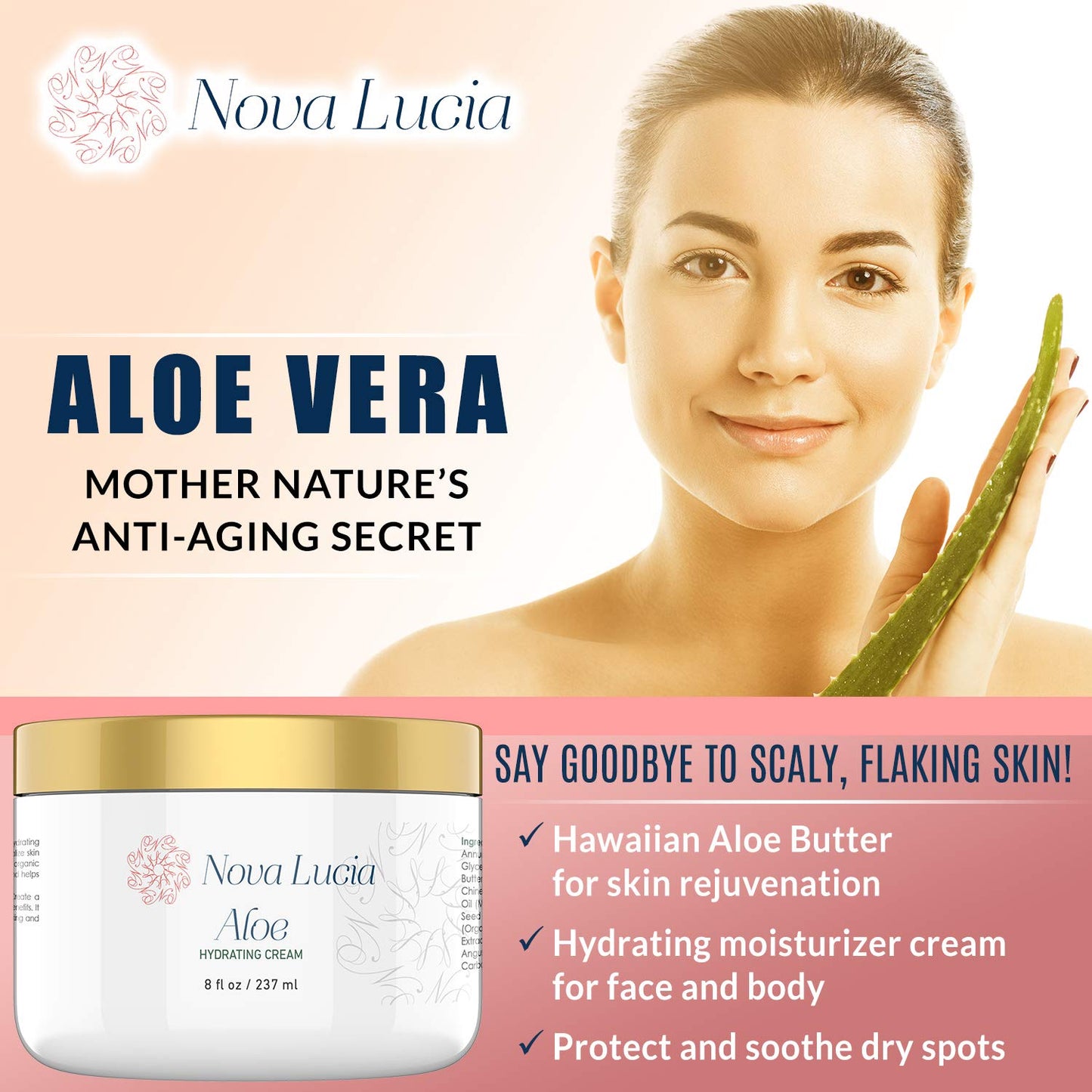 Aloe Vera Cream for Skin – Soothing Moisturizer for Dry, Itchy, or Sensitive Skin, Sunburn Relief, Hydrating Face & Body Cream, Non-Greasy, Fragrance-Free