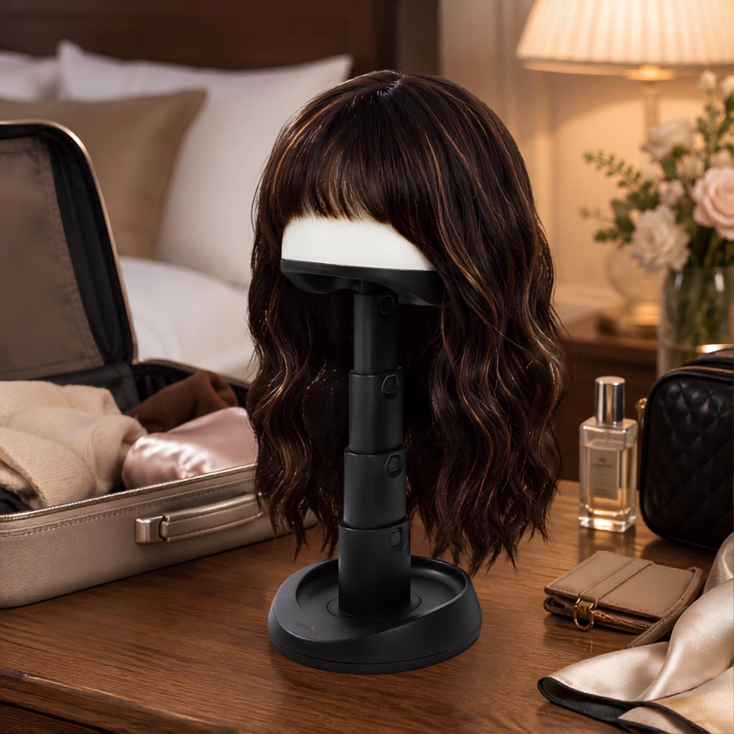lightmay Adjustable Collapsible Wig Stand for Wigs & Hats, Black & White