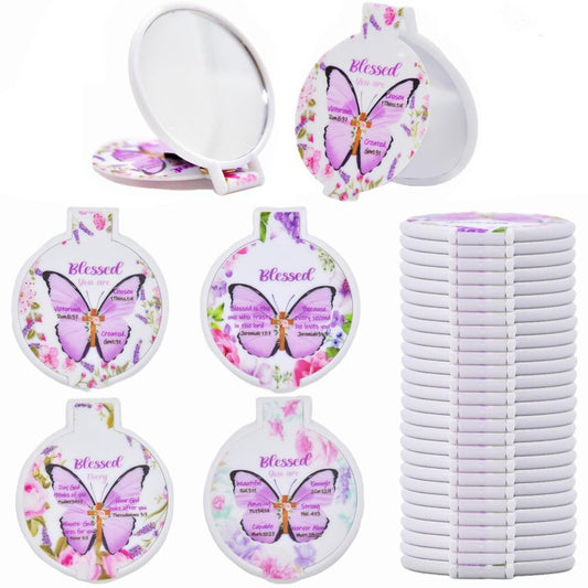 Eva's Moment 40 Pcs Christian Butterfly Compact Mirrors Bulk Bible Verse Mini Mirror Gifts Inspirational Portable Small Makeup Mirror for Women Church Scripture Party Gift 4 Styles