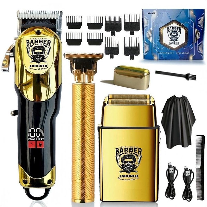 Largner Hair Clippers for Men Professional, Cordless Beard Trimmer & Electric Razor Shavers for Men, Rechargeable 3 Piece Barber Hair Cutting Kit LED Display Men's Grooming Kit