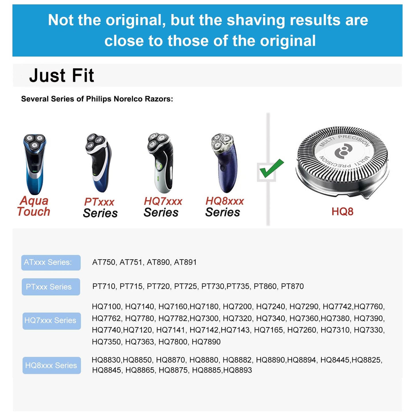 HQ8 Replacement Heads for Philips Norelco Aquatec Shavers, 6-pc Pack