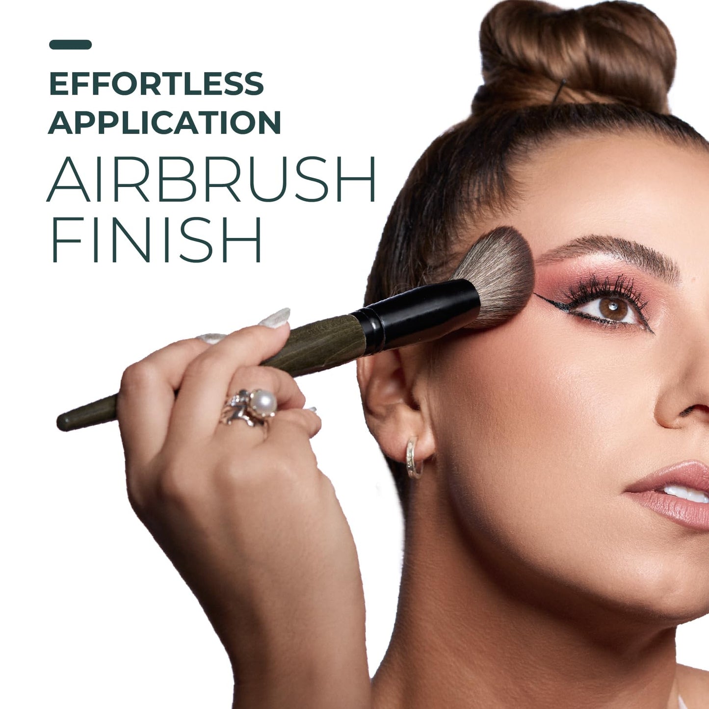 Rose and Ben Beauty C41 Blush Brush | Professional Angled Brush for Flawless Makeup Application | Non-Shedding & Cruelty-Free Vegan Synthetic Bristles for Pressed, Powder, & Cream Cosmetics