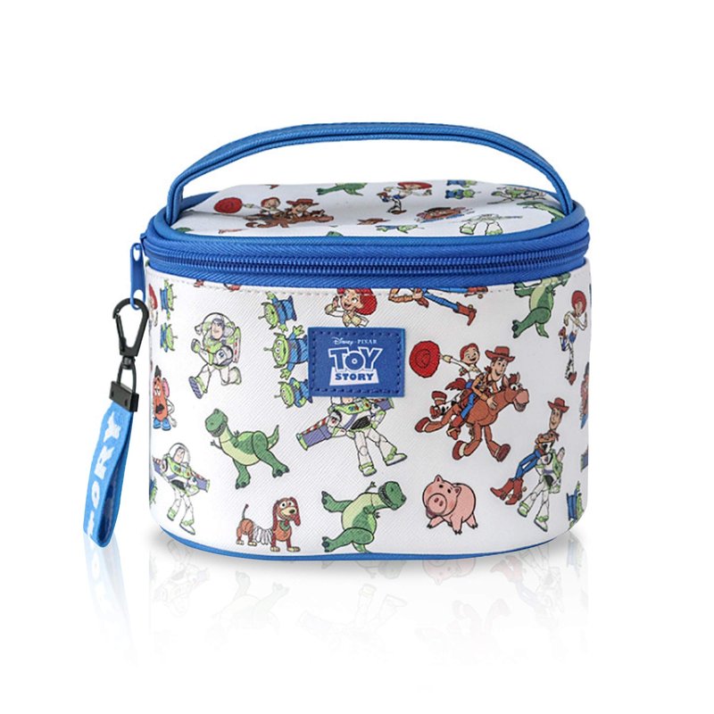 Finex Cartoon Story PVC Waterproof Makeup Organizer Bag Zipper Closure with Top Handle and Removable Matching Hand Strap Oval Base Case