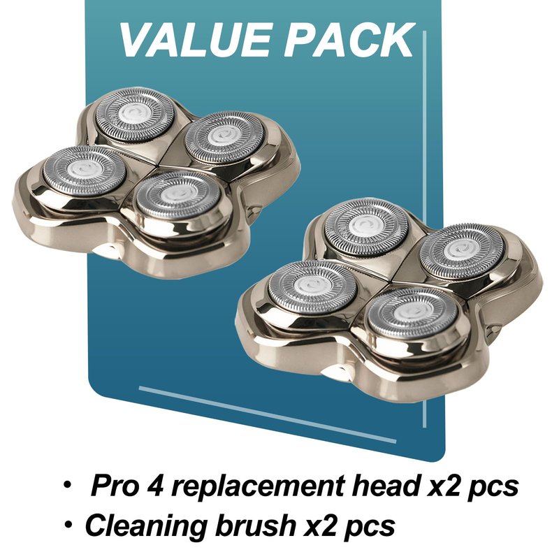 OXSITO 2Pack Pro 4 Shaver Replacement Heads for Skulls Pitbulls Series Gold PRO, Silver PRO, Platinum PRO, Butterfly Kiss PRO Head Shavers, Floating 4 Heads for a Fast, Close and Smooth Shave.