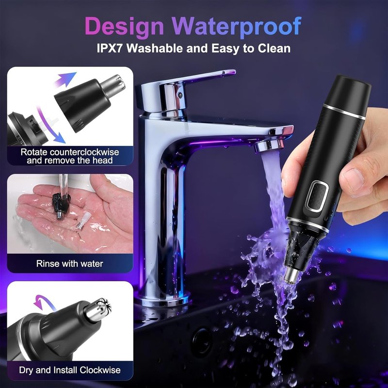 AREYZIN Nose Hair Trimmer for Men - Rechargeable 2-in-1 Ear & Nose Trimmer | IPX7 Waterproof, Painless Dual Edge Blades (Black)