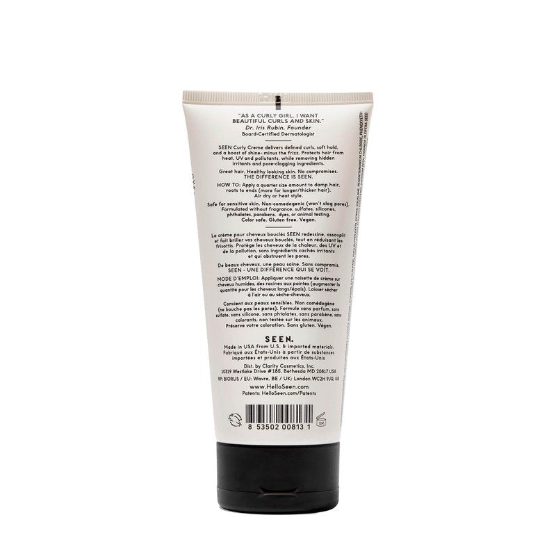 SEEN Curly Creme, Fragrance Free - Non-Comedogenic Curl Defining Styling Hair Cream - Dermatologist-Developed - Anti-Frizz- Heat Protectant - Safe for Sensitive Skin