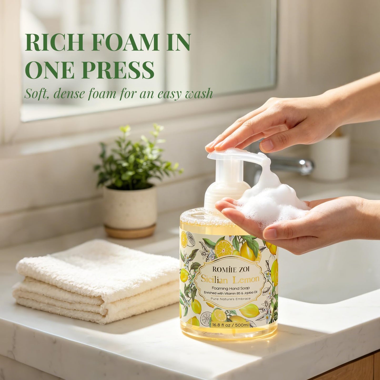ROMIIE ZOI Foaming Hand Soap, Sicilian Lemon, 500ml/ 16.8fl.oz