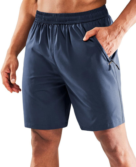 MIER Men's Athletic Shorts Dry Fit Workout 7" Lightweight Sports Gym Running Shorts Basketball Training with Zipper Pockets, Deep Blue, Medium