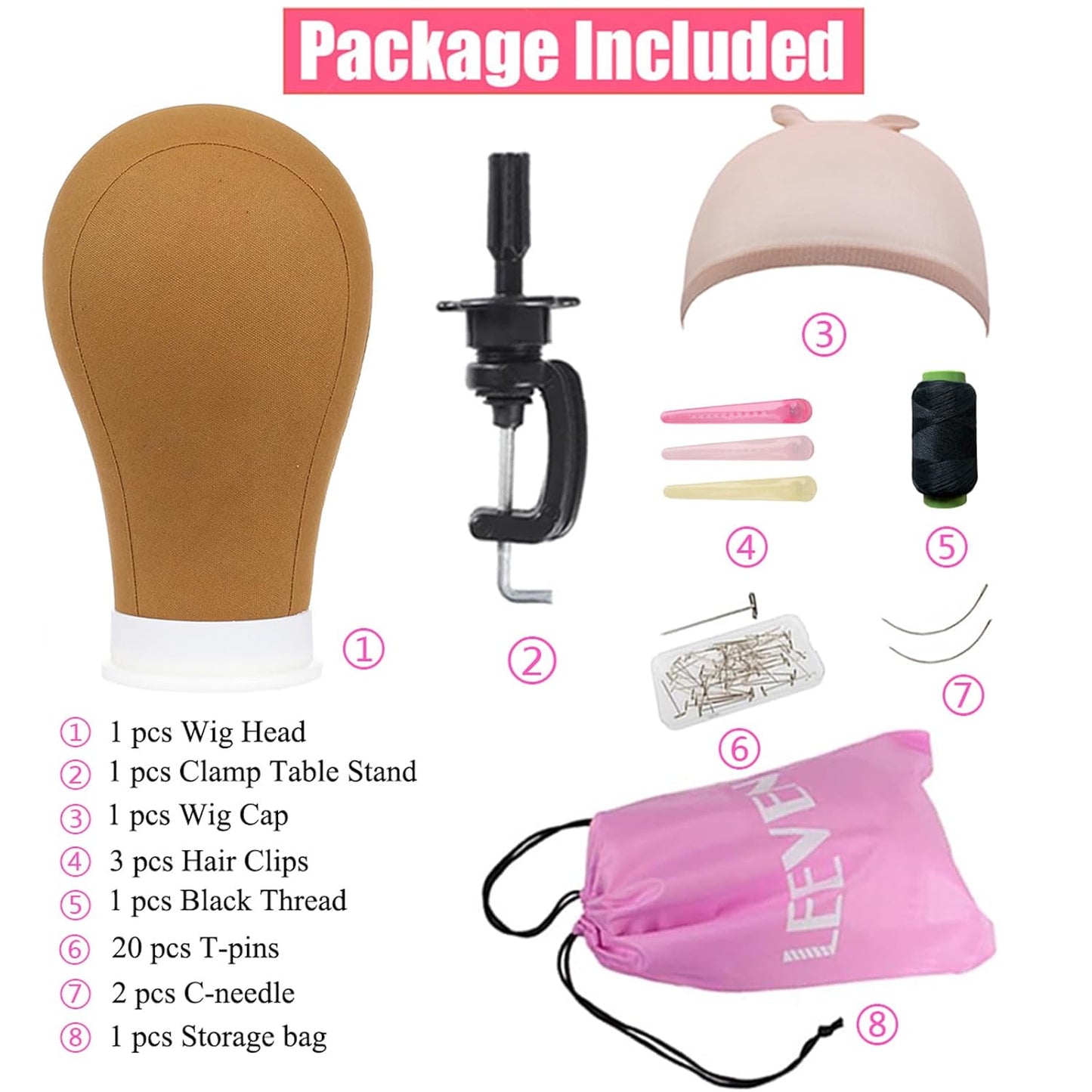 Canvas Block Head for Wigs Styling & Display - 21"-24" Brown Mannequin Wig Head with Stand, T-Pins & Hair Clips