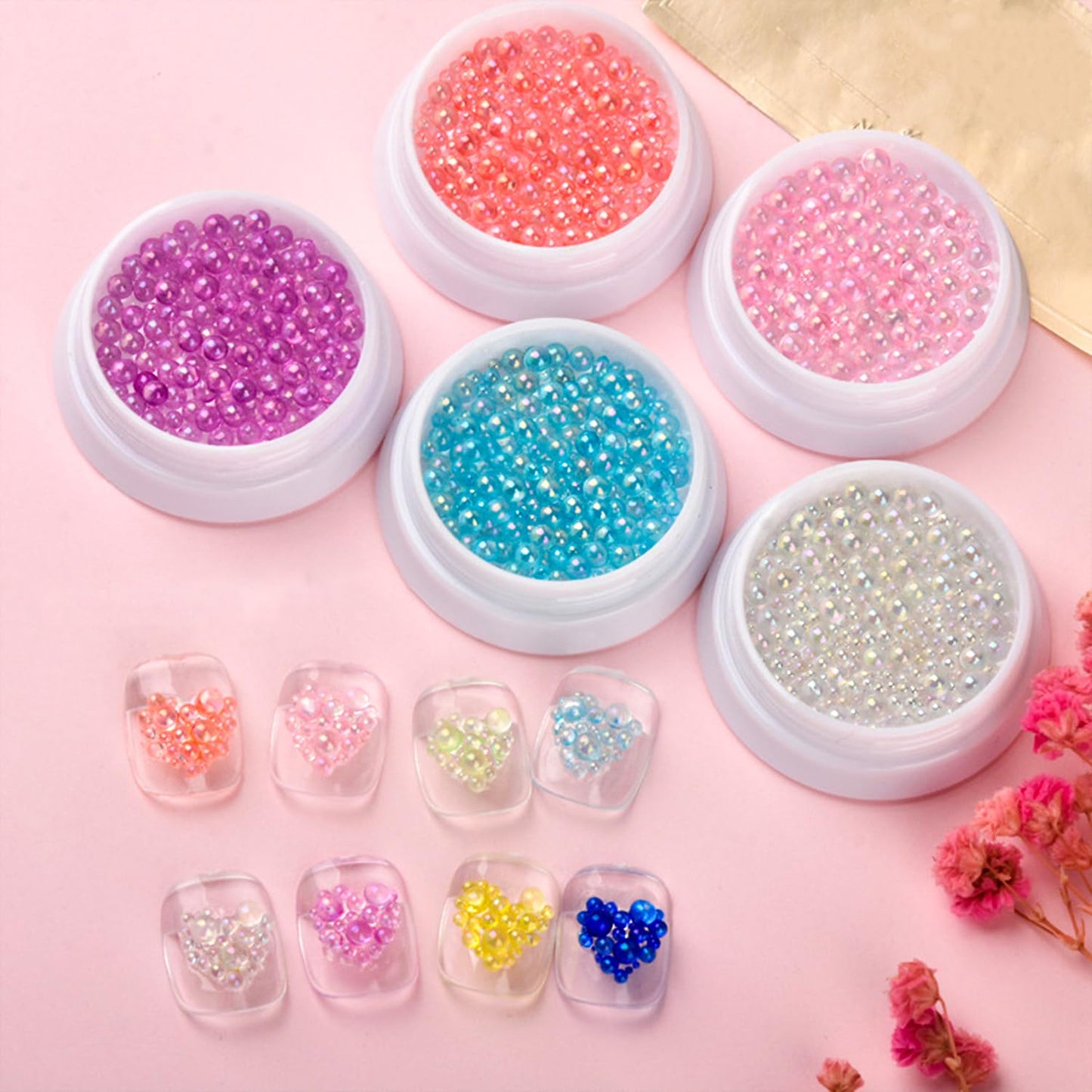 SILPECWEE 9 Boxes Mermaid Bubble Beads for Nails, Iridescent Circular Nail Rhinestones Aurora Caviar Beads Nail Pearl Crystal Diamond 3D Nail Charms Nail Decorations for Makeup DIY Accessories