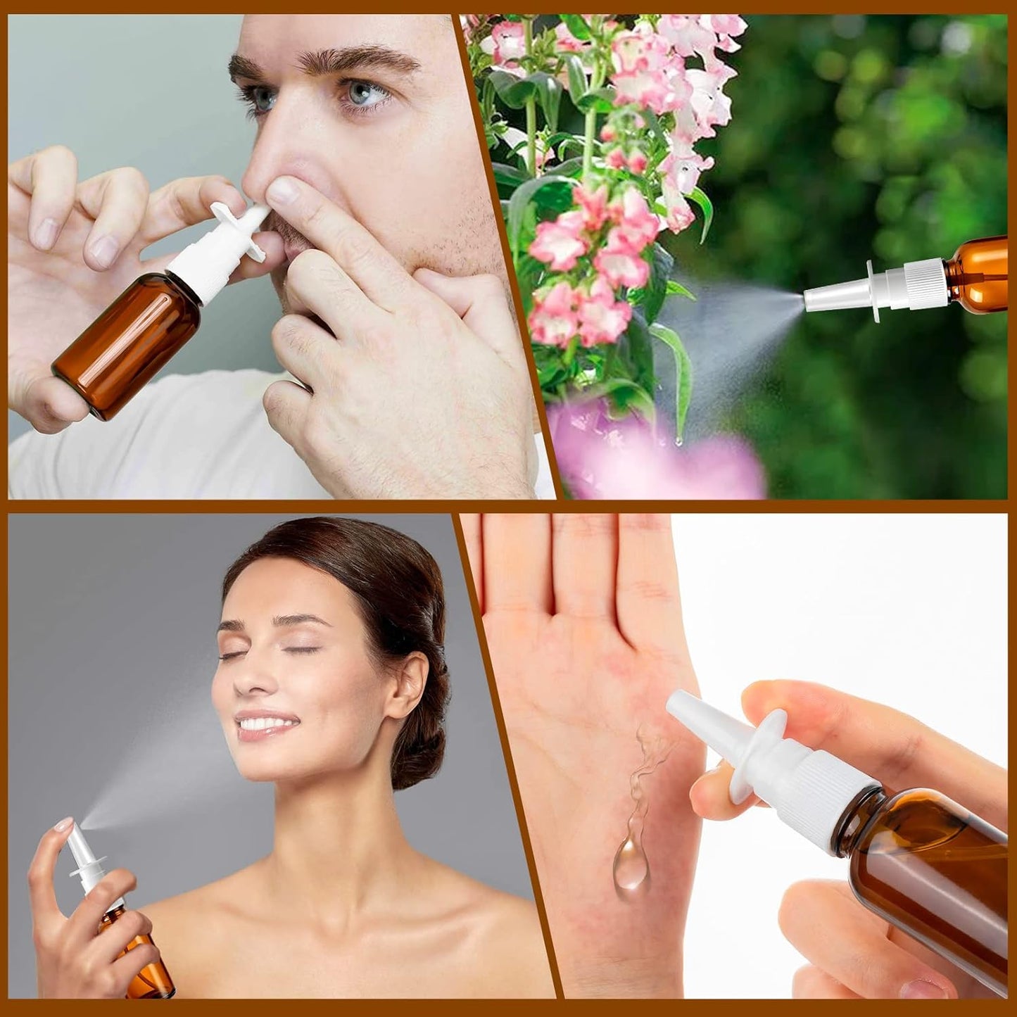 Empty Nasal Spray Bottles - 40 Pcs Brown Glass Refillable Fine Mist with 8 Funnels & Labels | 30ML/1oz