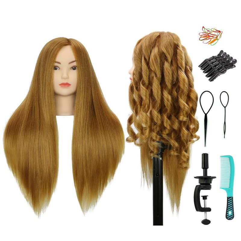 Human Hair Mannequin Head - 22 Inch Training Head for Hairdressers | Realistic Blond Cosmetology Practice Doll