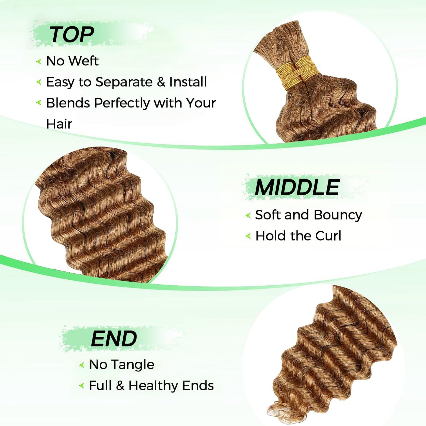 Deep Wave Bulk Human Braiding Hair 100g 14 Inch 2 Bundles Blonde Human Braid Hair for Boho Braids No Weft Color 27 Curly Brazilian Braiding Hair Extensions for Micro Braid