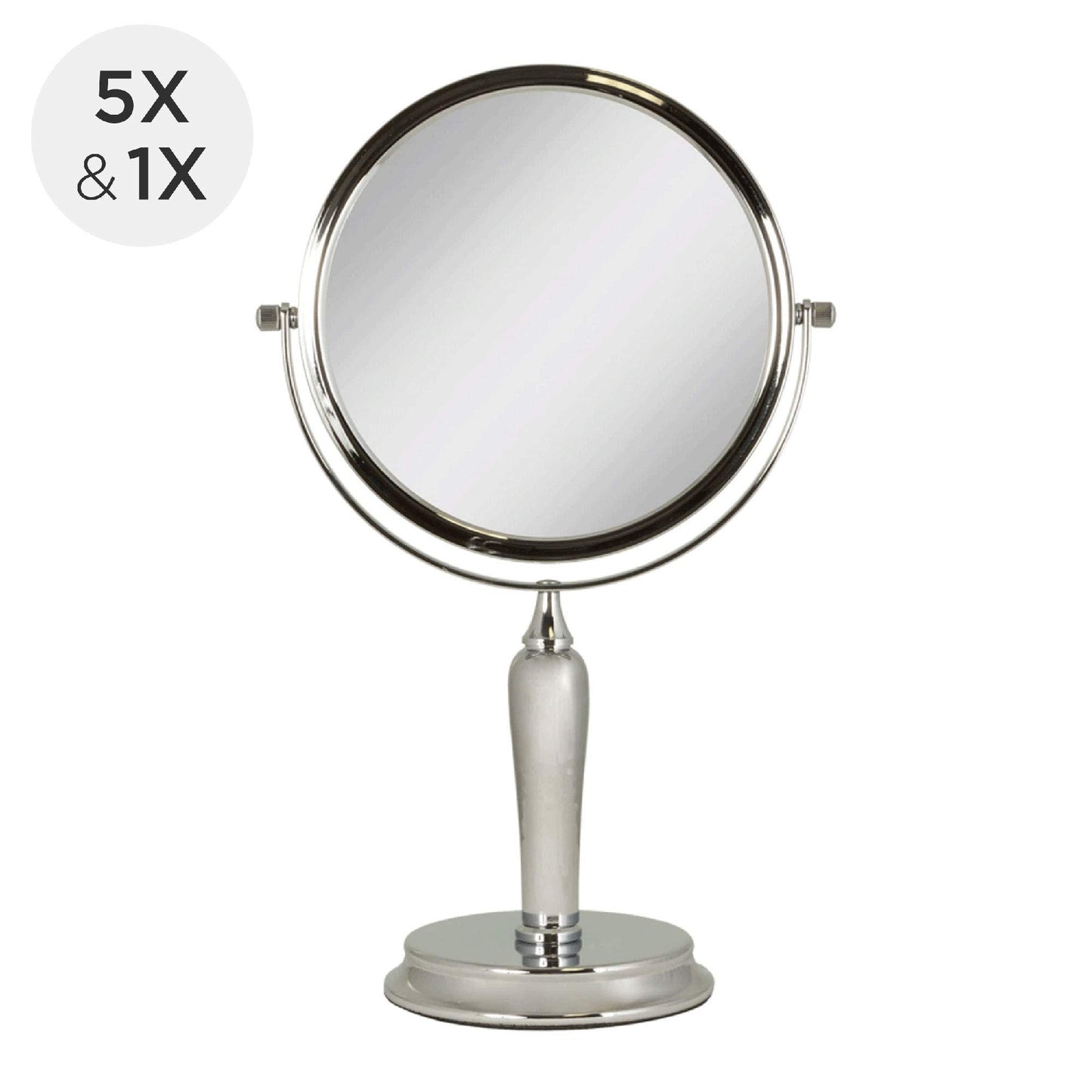 Zadro Anaheim 8.75” Round Non-Lighted Makeup Mirror 5X 1X Magnifying Makeup Mirrors Rotating Head Makeup Mirror for Desk