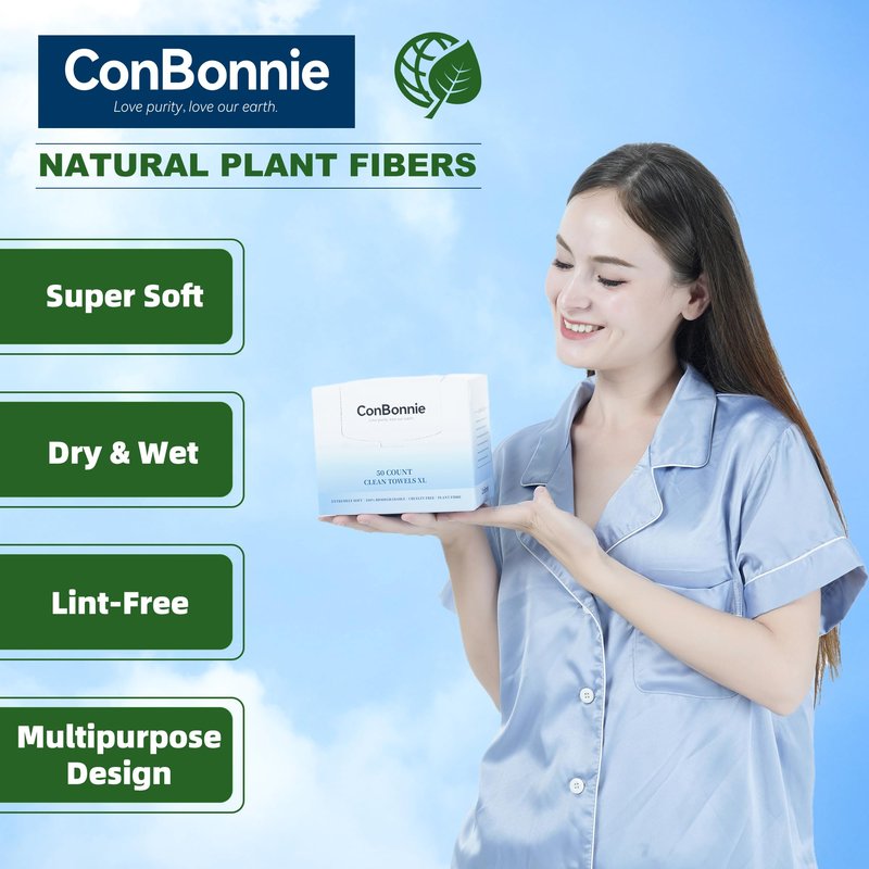 Conbonnie Clean Face Towels XL, 10"×12" Biobased Facial Towels, Disposable Face Towelette, Makeup Remover Dry Wipes, Extra Thick and Soft for Skin Care, Clean Skin, 200 Count (4 Pack)