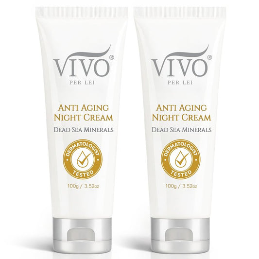 Vivo Per Lei Dead Sea Night Cream - Hydrating, Moisturizing - Anti Aging Face Moisturizer - Non Greasy - Wrinkle Cream for Women - Overnight Facial Cream with Shea Butter - 3.52 Oz - Pack of 2