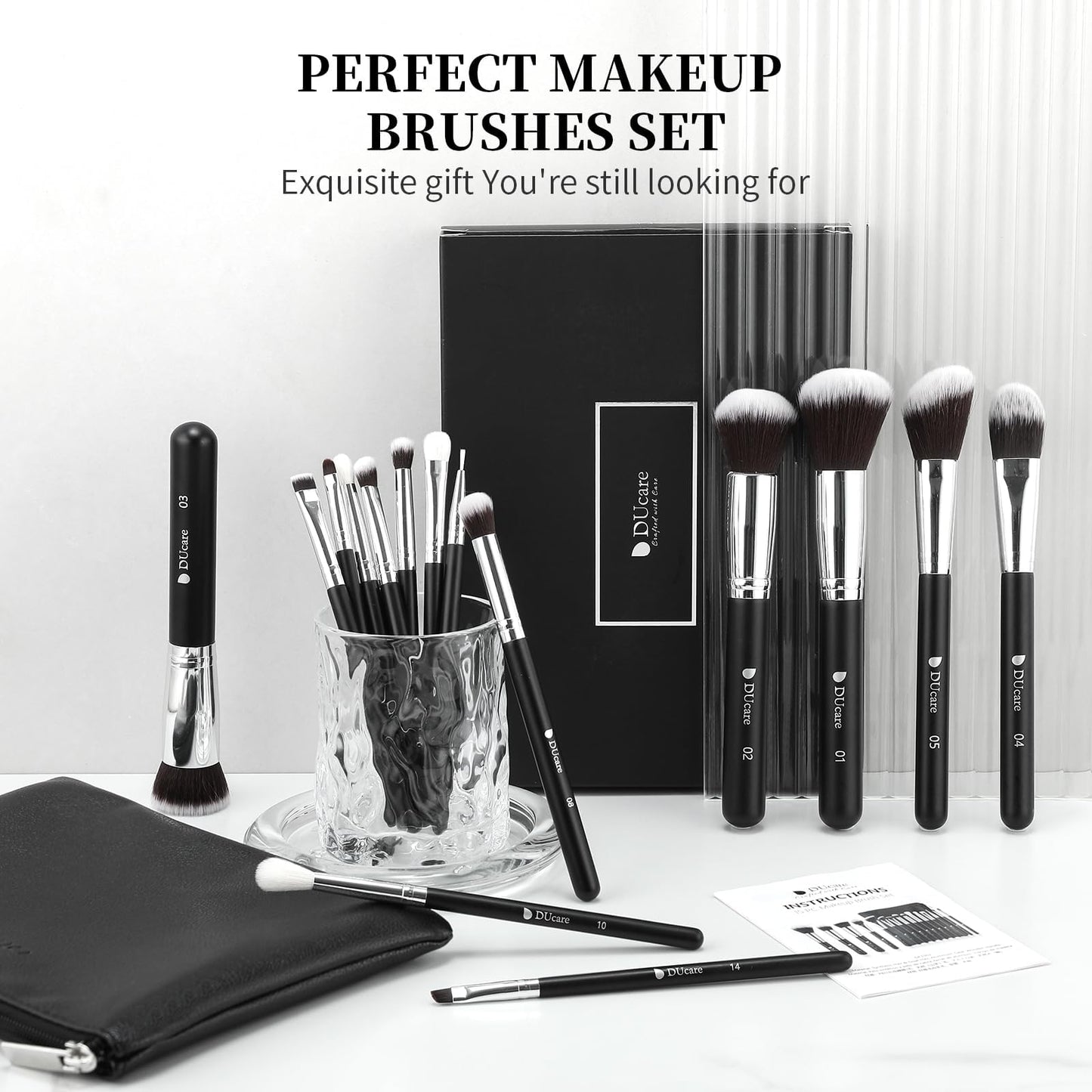 DUcare Makeup Brushes with Travel Bag 15Pcs Makeup Brush Set