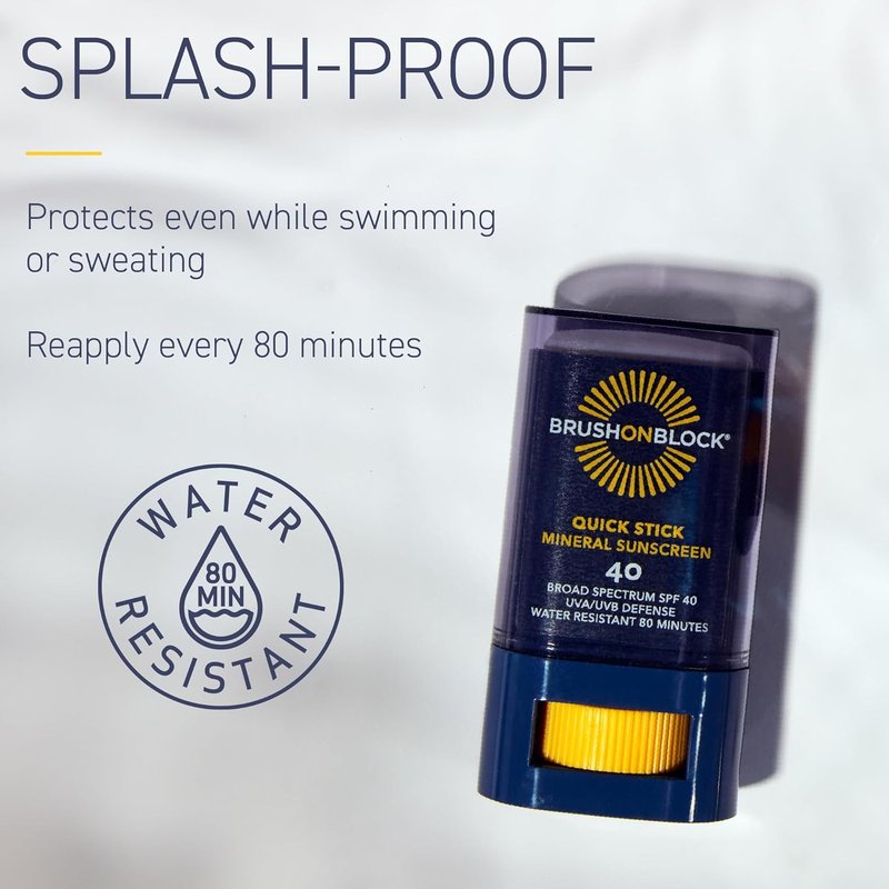 Brush On Block SPF 40 Mineral Sunscreen Stick - Water Resistant UVA/UVB Protection | Reef Friendly, 0.63 oz