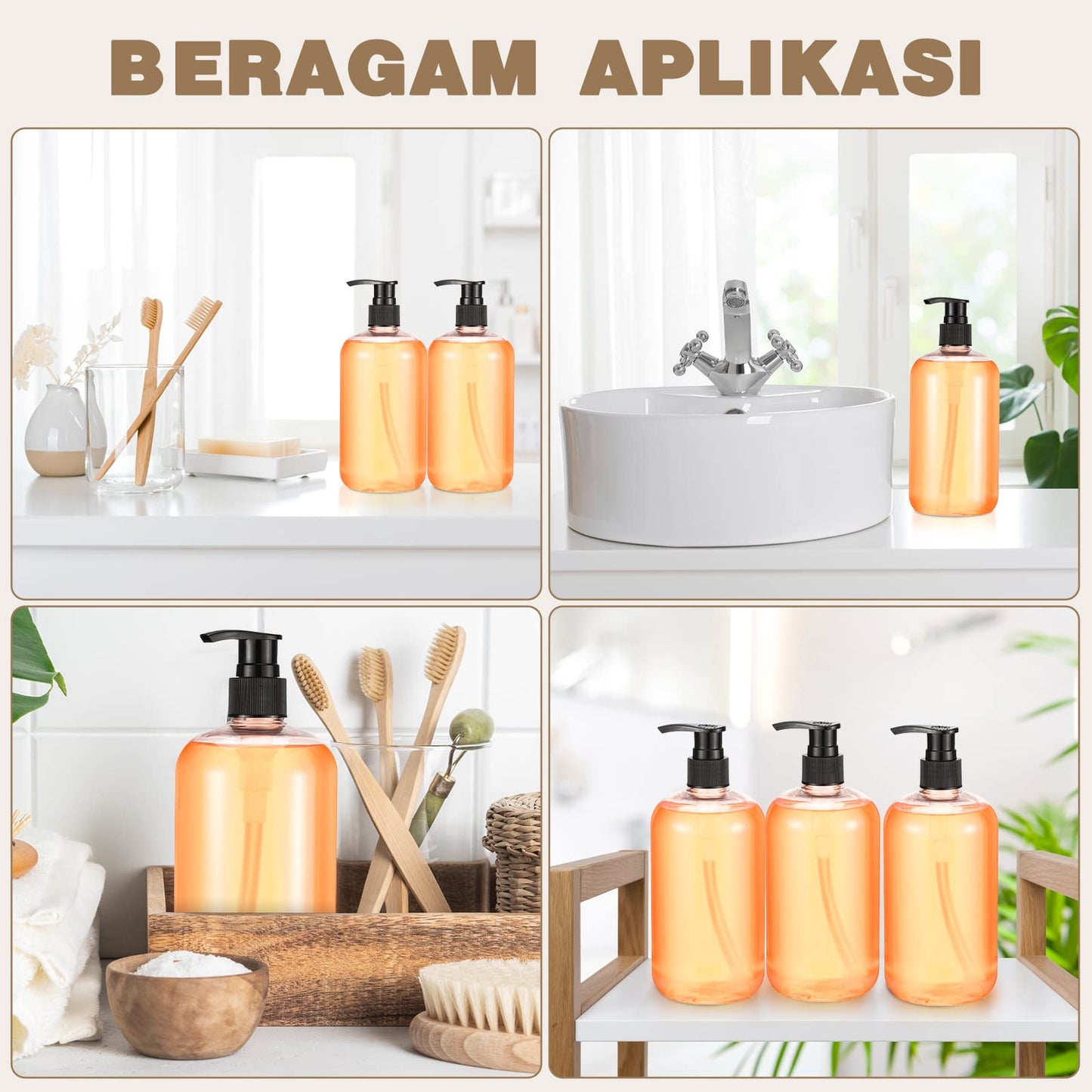Gandeer 8 Pcs Plastic Pump Bottles Empty Lotion Bottle with Pump Refillable Dish Soap Dispenser Portable Hand Soap Dispenser Shampoo Lotion Container for Oil Liquid Soap(Clear,16 oz)