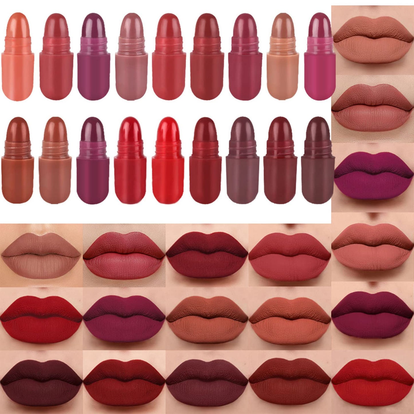 Fusang 18Pcs Mini Capsule Pills Lipstick Makeup Sets for Women - Highly Pigmented, Long Lasting, Waterproof, Matte Mini Red Pill Lipstick Set