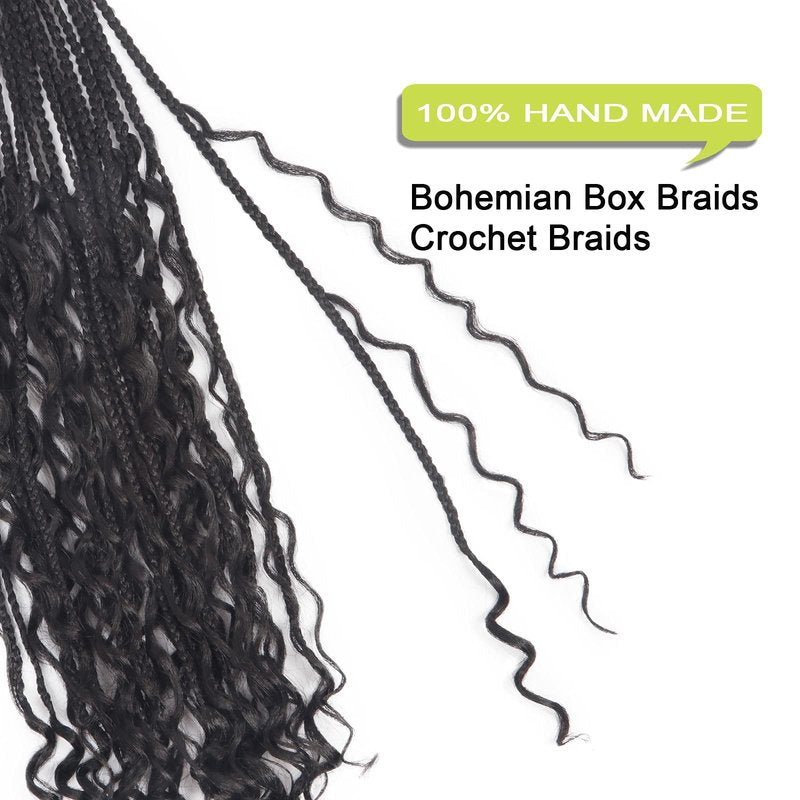 Goddess Box Braids Crochet Hair With Curly Ends 22 Inch Bohomian Box Braids Crochet Braids 8 Packs 3X Crochet Braids Synthetic Braiding Hair Extension for Black Women (22 Inch (Pack of 8), 1B)