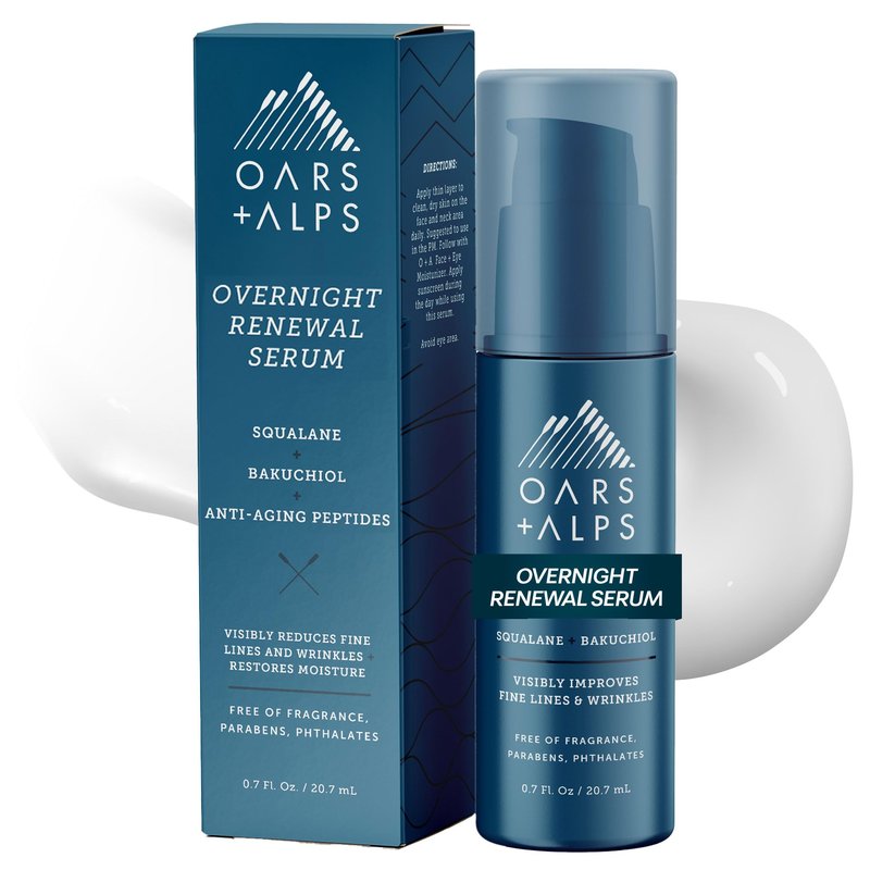 Oars + Alps Overnight Renewal Face Serum, Serum for Face, Reduce Fine Lines and Wrinkles, Hydrating Skin Care with Anti-Aging Peptides, 0.7 Fl Oz