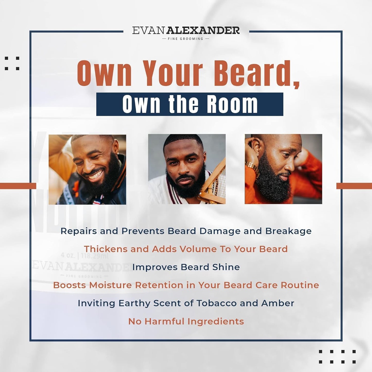 Evan Alexander Grooming MY Beard Conditioner for Men - 4 oz | Smoothens Frizzy Beards, Repairs Damage, Enhance Shine & Boosts Moisture Retention