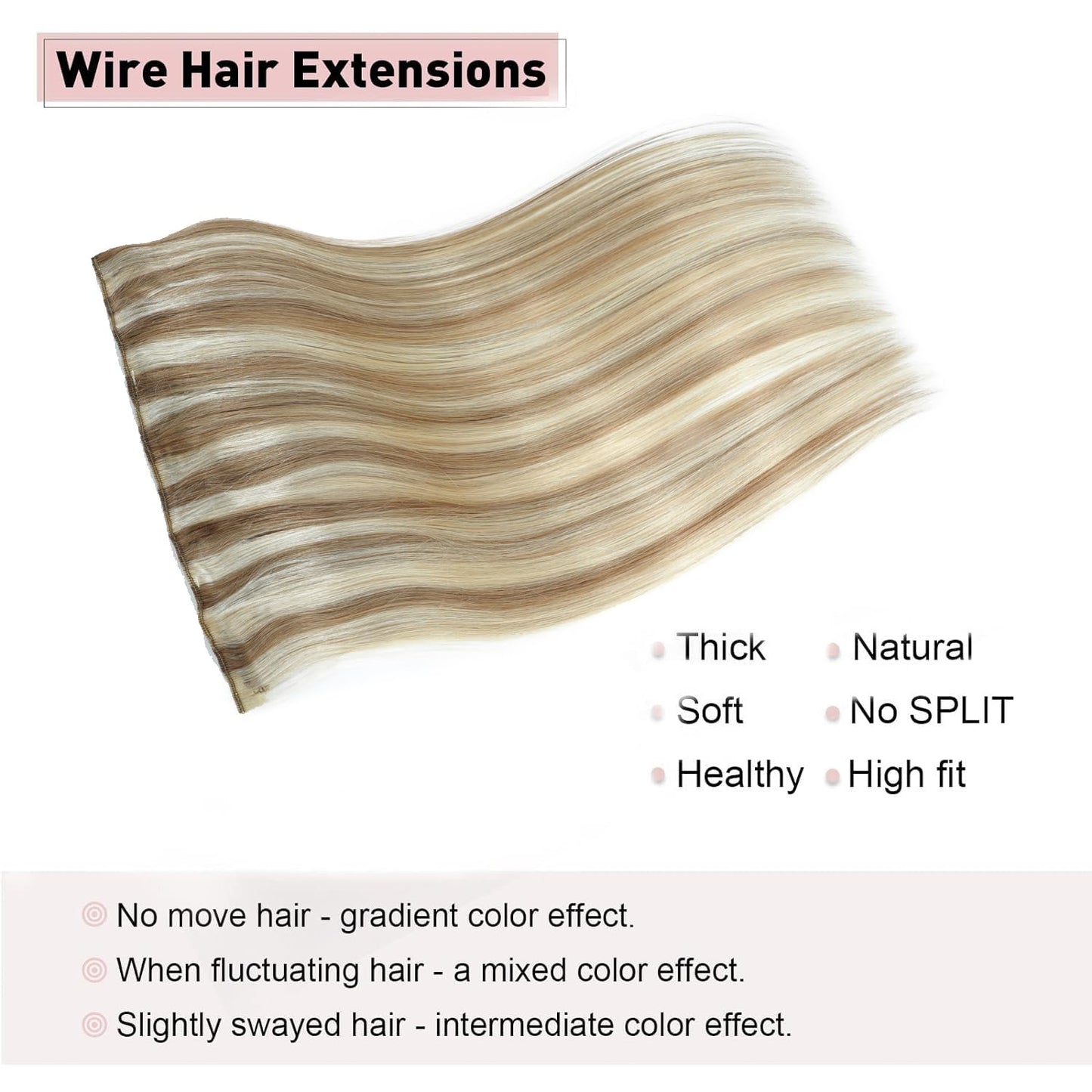 Tinashe Wire Hair Extensions Real Human Hair Straight Hair Extensions 14inch 80g Light Blonde Highlighted Golden Blonde Invisible Wire Fish Line Straight Human Hair Extension