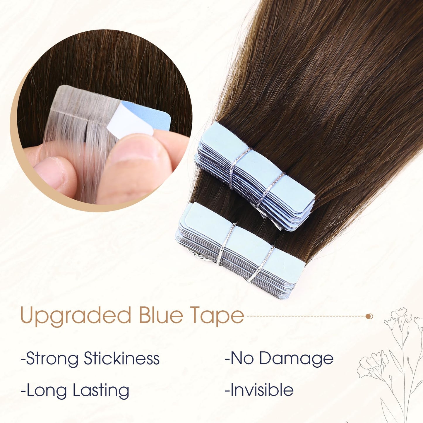 LADY MIRANDA Tape In Human Hair Extensions Straight Invisible 20PCS 50g